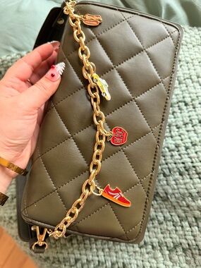 Steve Madden Quilted Olive Green Shoulder Bag with Gold NYC Chain and Charms